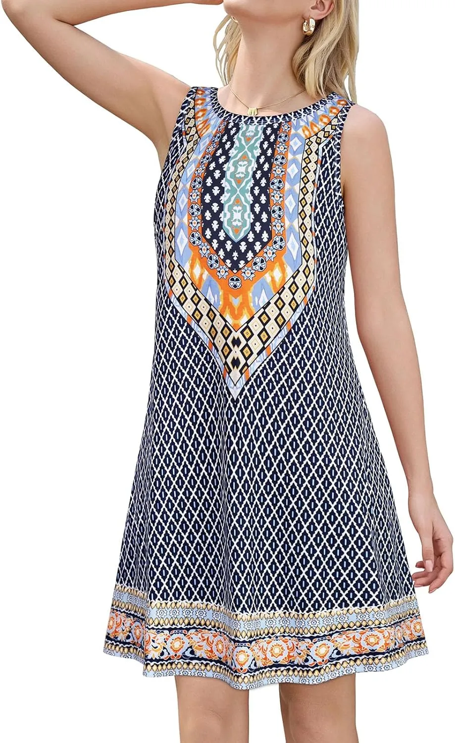 Summer Dresses for Women Beach Boho Sleeveless Vintage Floral Flowy Pocket Tshirt Tank Sundresses