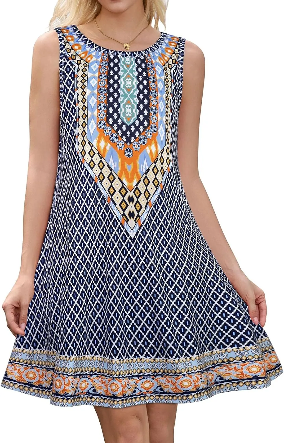 Summer Dresses for Women Beach Boho Sleeveless Vintage Floral Flowy Pocket Tshirt Tank Sundresses