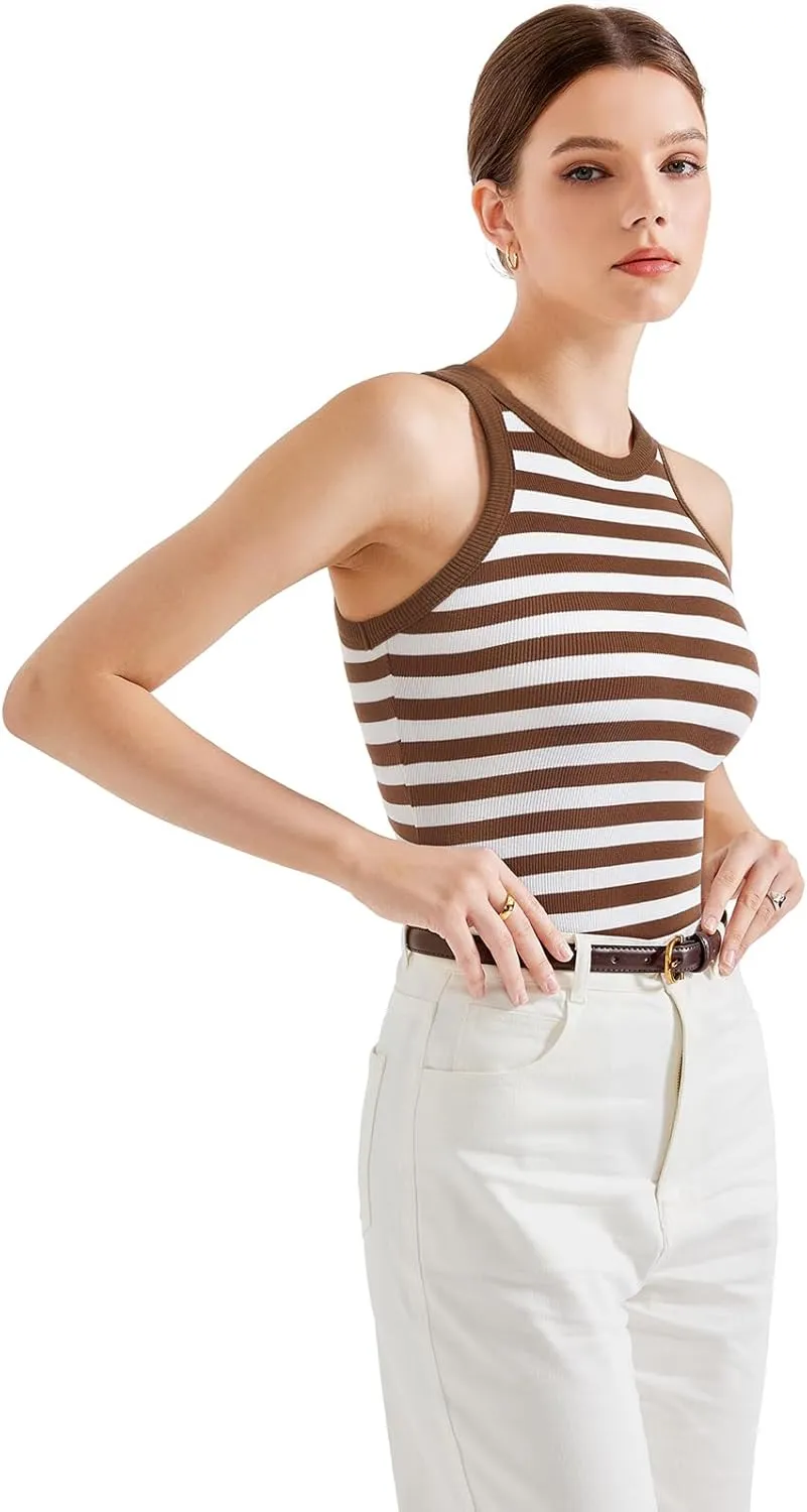 SUUKSESS Women Padded Cotton Ribbed Tank Tops 2025 High Neck Racerback Basic Tops