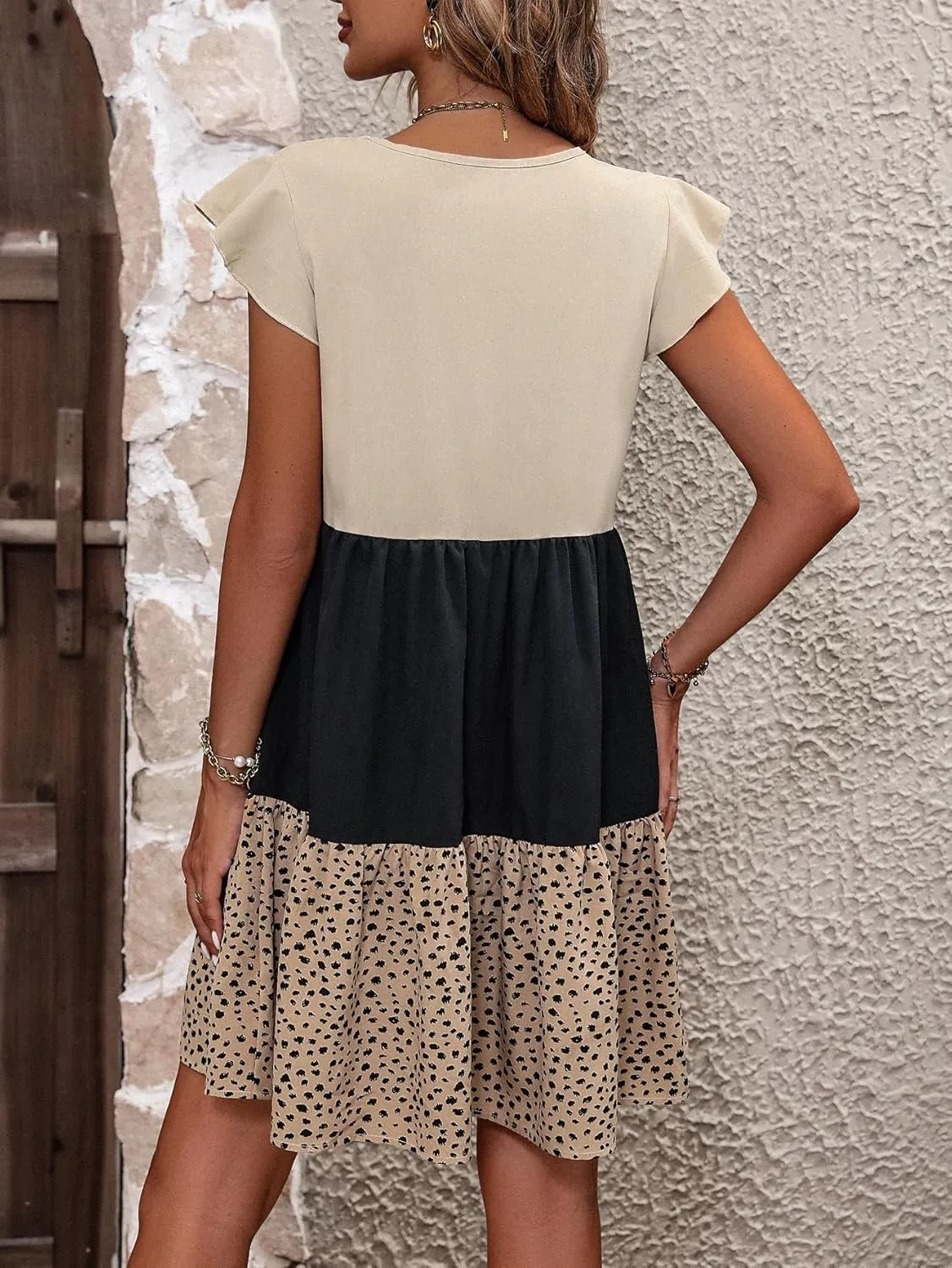 SweatyRocks Women's Boho Casual Ruffle Dress Summer Loose Colorblock Women Mini Dresses