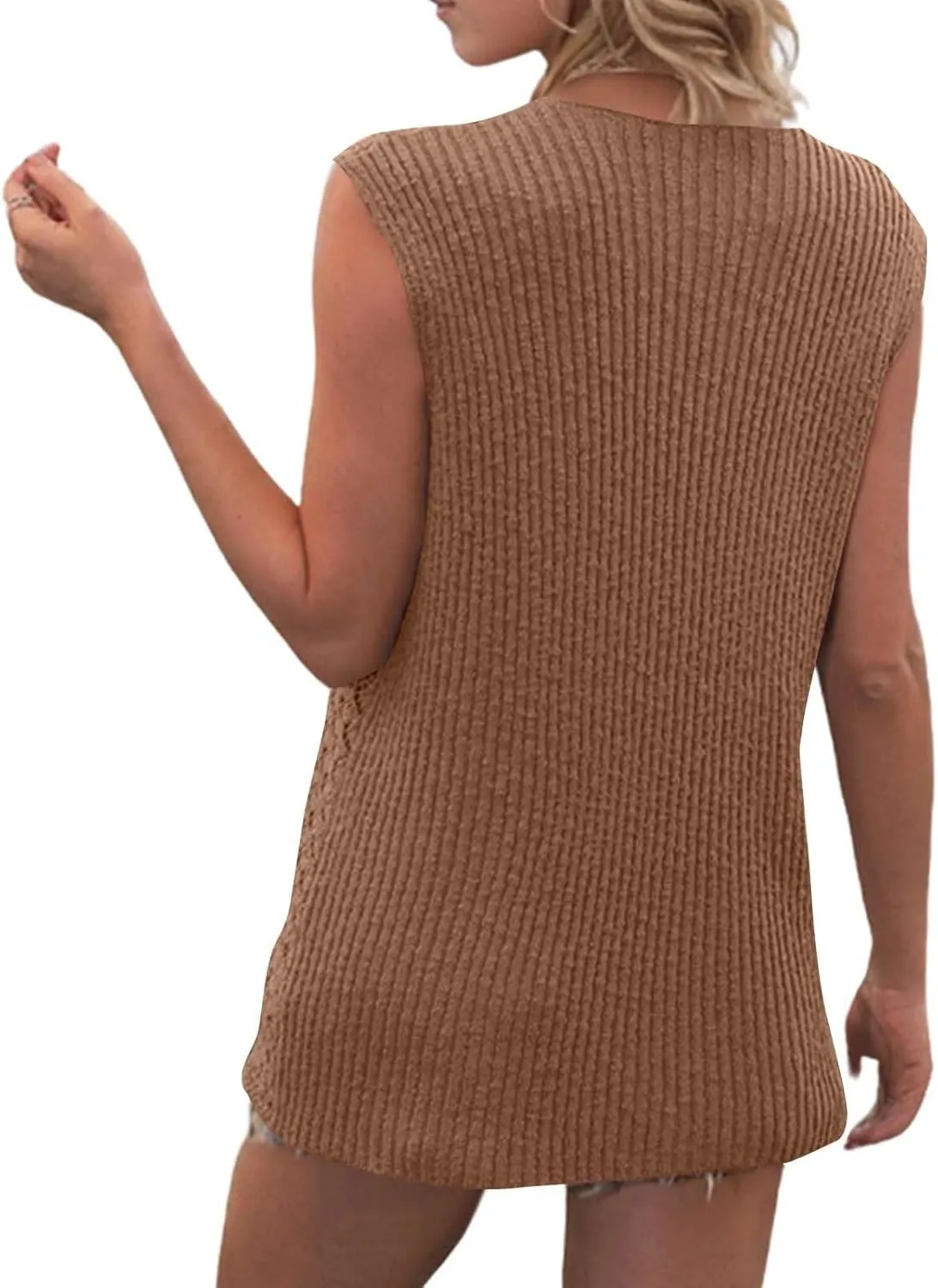 Tank Tops for Women 2025 Dressy Knitted V Neck Button Down Sleeveless Sweater Shirts Soft Comfy Trendy Dressy Outfits