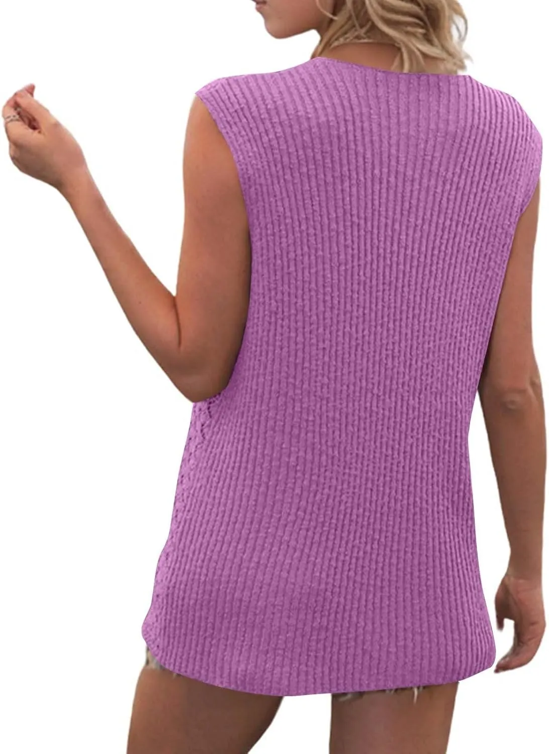 Tank Tops for Women 2025 Dressy Knitted V Neck Button Down Sleeveless Sweater Shirts Soft Comfy Trendy Dressy Outfits