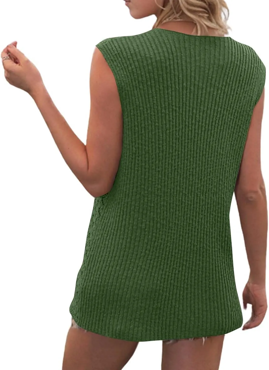 Tank Tops for Women 2025 Dressy Knitted V Neck Button Down Sleeveless Sweater Shirts Soft Comfy Trendy Dressy Outfits