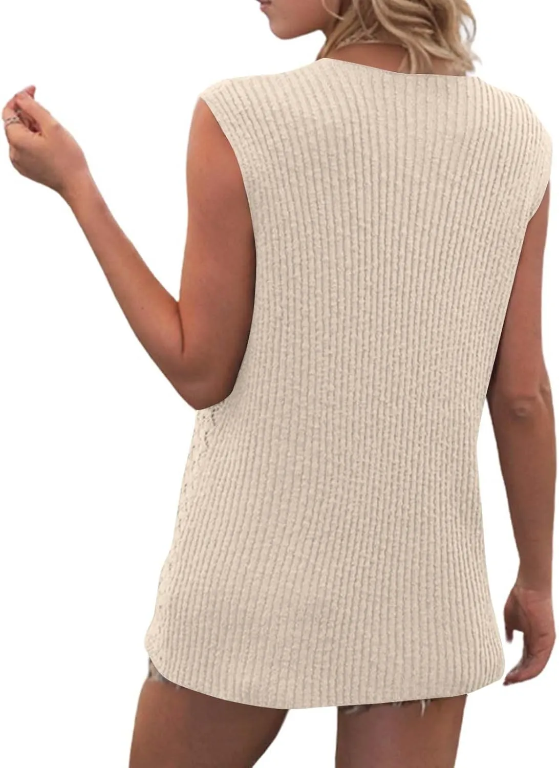 Tank Tops for Women 2025 Dressy Knitted V Neck Button Down Sleeveless Sweater Shirts Soft Comfy Trendy Dressy Outfits