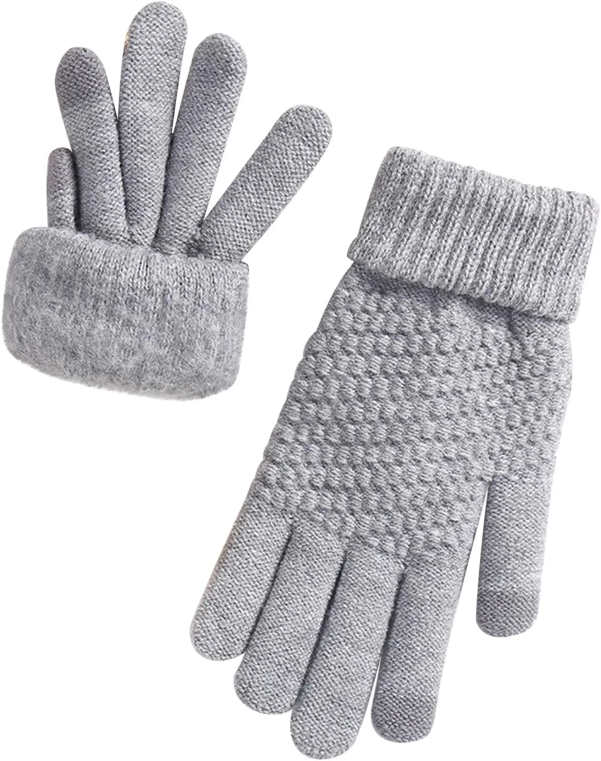 Thick Knitted Gloves for Women Winter Warm Full Finger Mittens for Men Ladies Soft Stretchy Unisex Gloves (GY1, One Size)