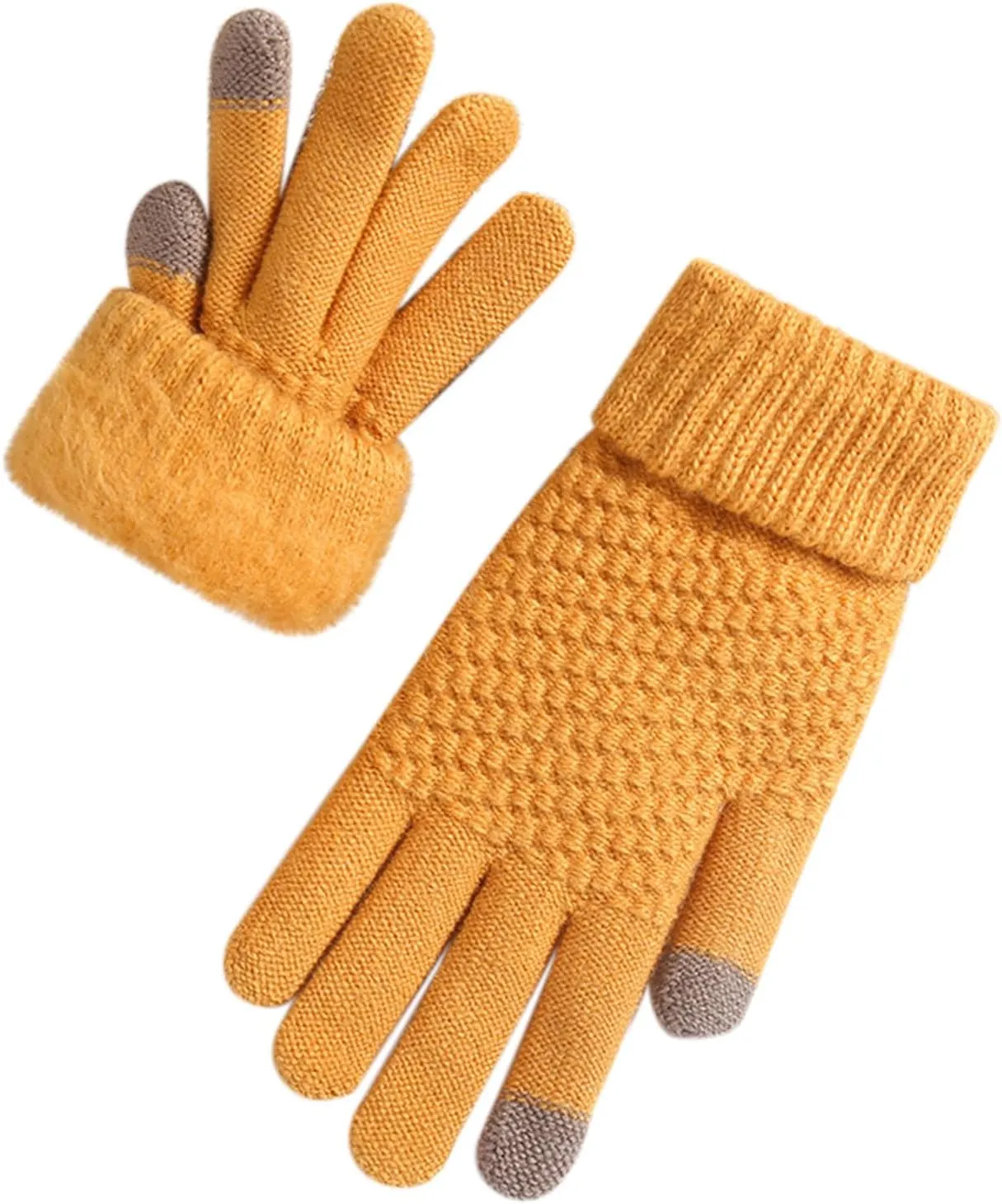 Thick Knitted Gloves for Women Winter Warm Full Finger Mittens for Men Ladies Soft Stretchy Unisex Gloves (GY1, One Size)