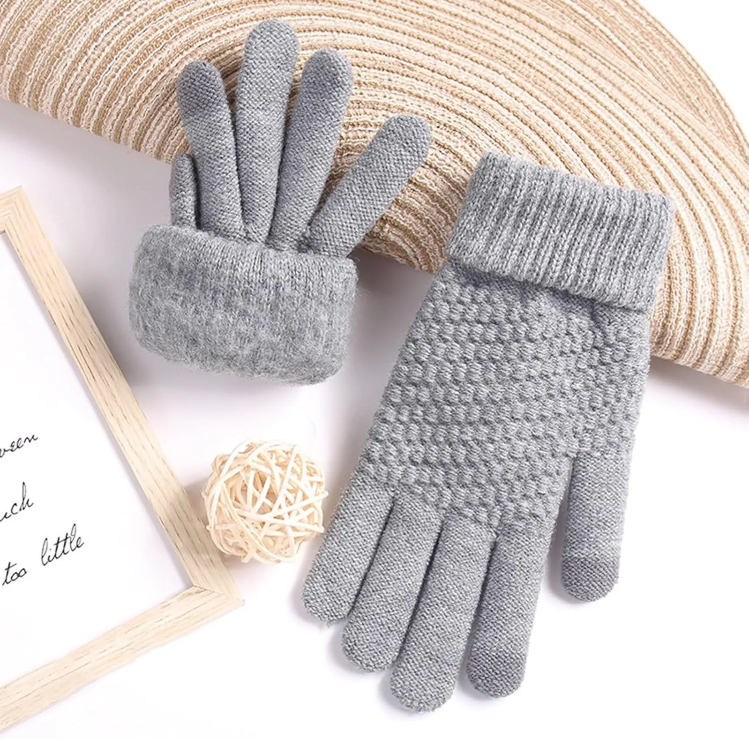 Thick Knitted Gloves for Women Winter Warm Full Finger Mittens for Men Ladies Soft Stretchy Unisex Gloves (GY1, One Size)
