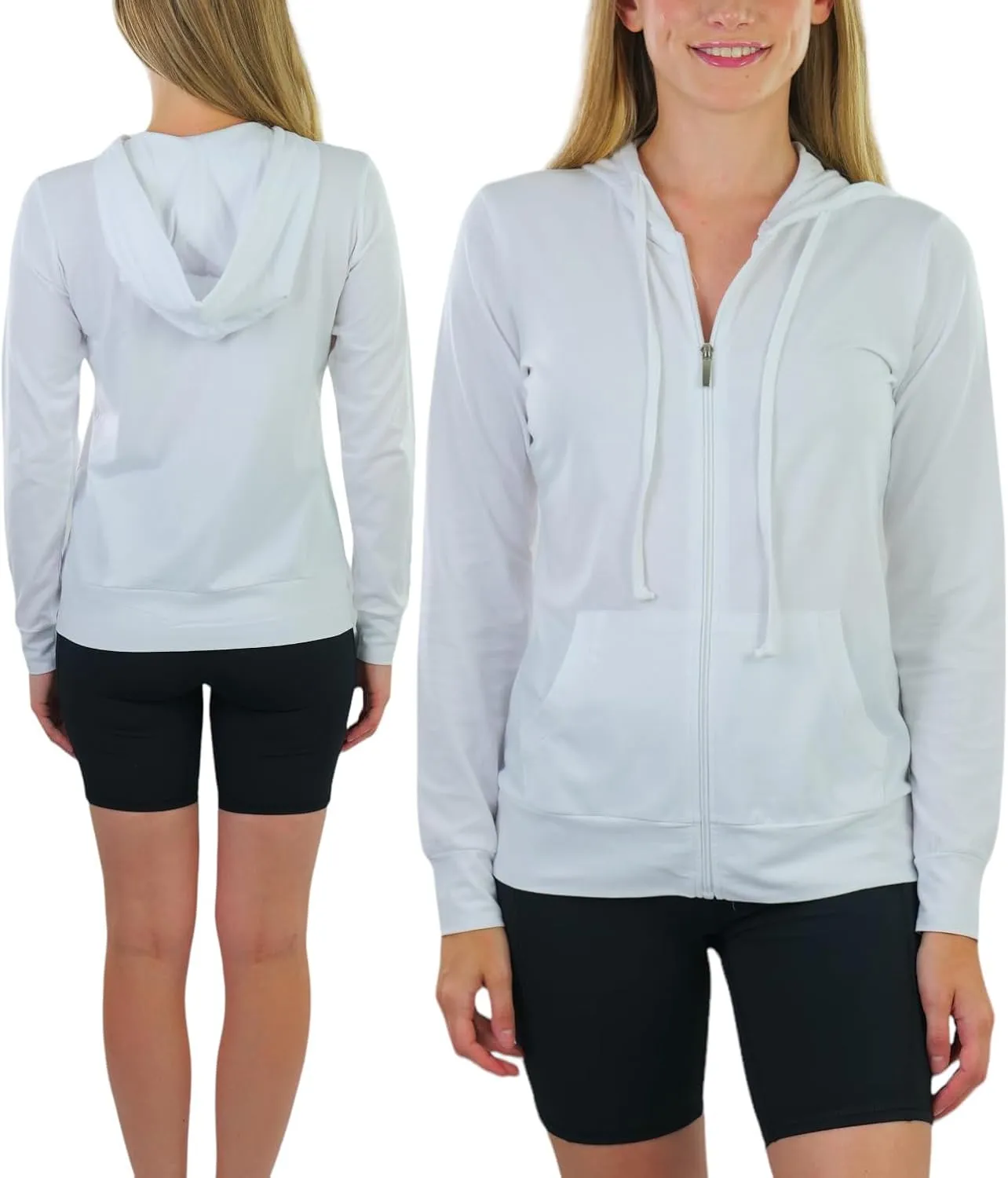 ToBeInStyle Women's Thin Fabric Long Sleeve Kangaroo Pocket Zip Up Hoodie