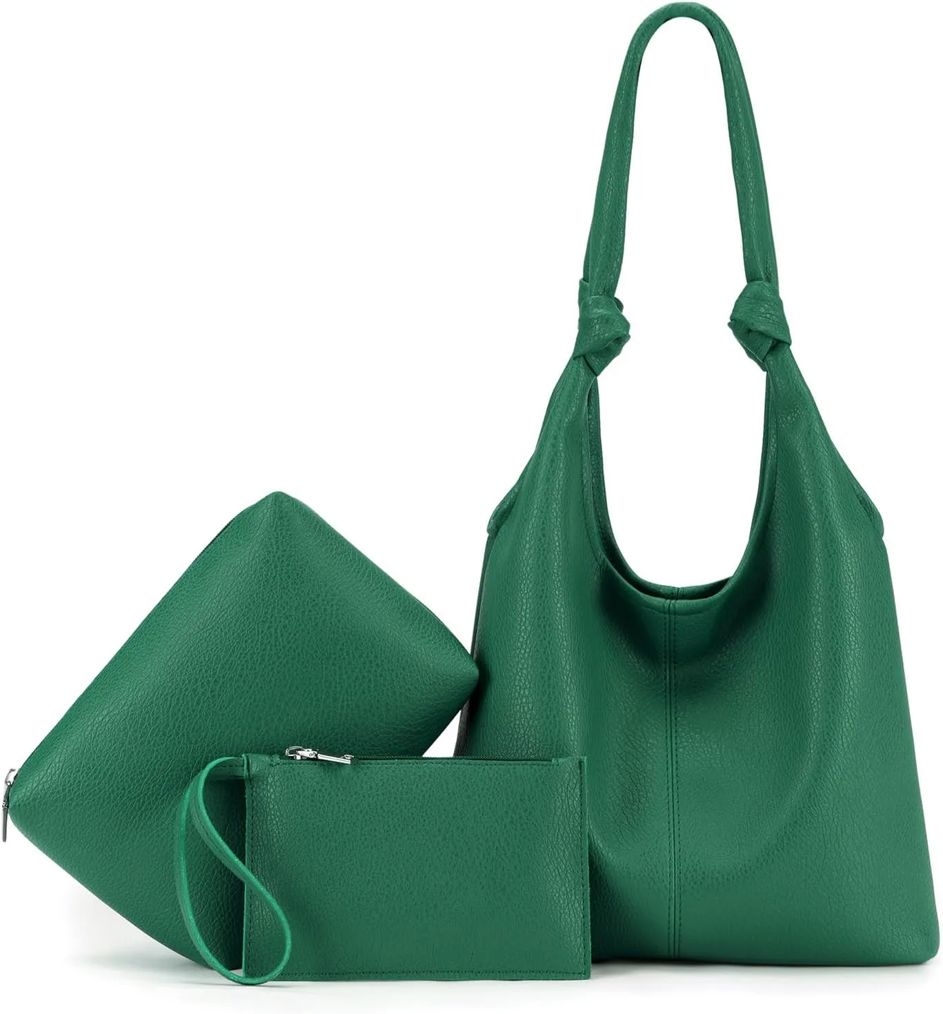 Vegan Leather Hobo Purse Set Slouchy Shoulder Bag Knotted Hobo Bags for Women with Small Purse and Clutch Handbag