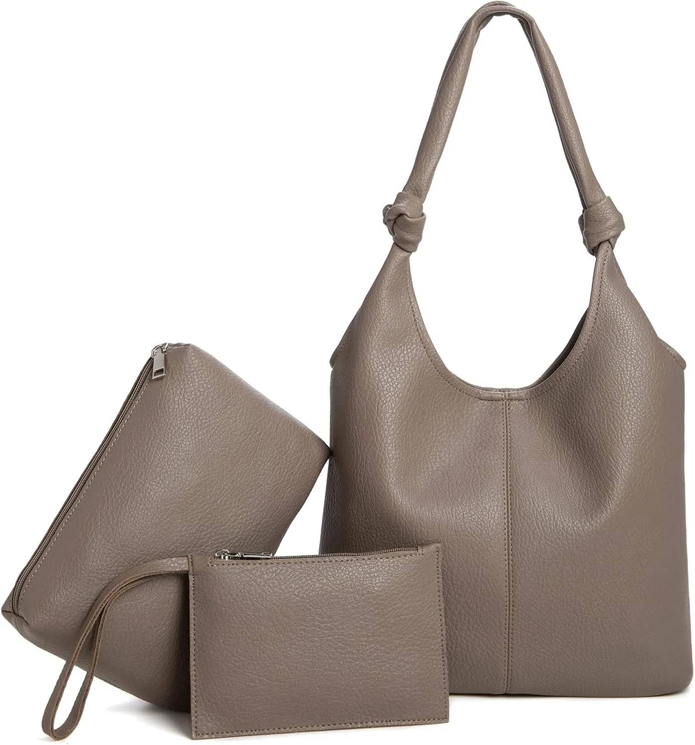 Vegan Leather Hobo Purse Set Slouchy Shoulder Bag Knotted Hobo Bags for Women with Small Purse and Clutch Handbag