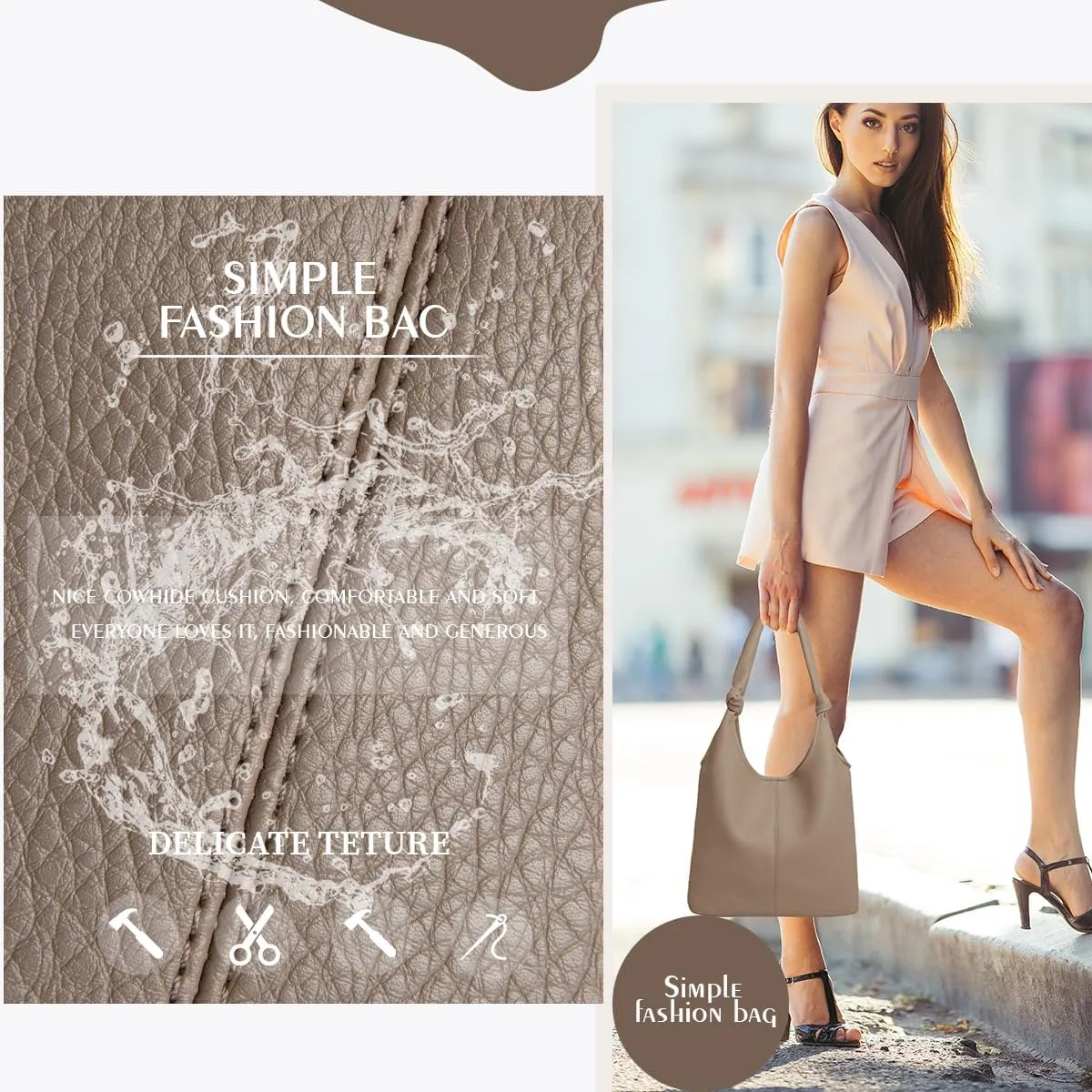 Vegan Leather Hobo Purse Set Slouchy Shoulder Bag Knotted Hobo Bags for Women with Small Purse and Clutch Handbag