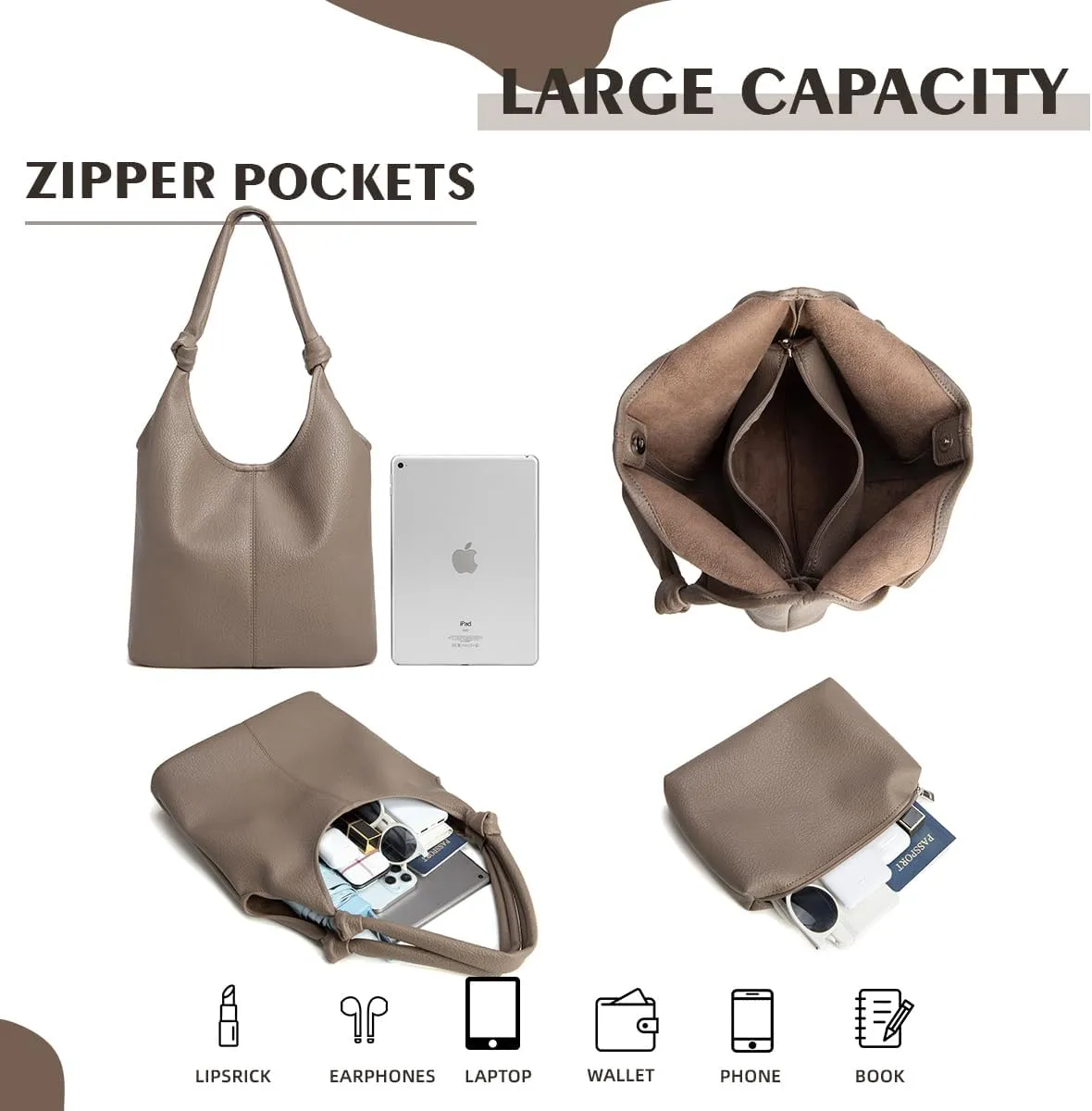 Vegan Leather Hobo Purse Set Slouchy Shoulder Bag Knotted Hobo Bags for Women with Small Purse and Clutch Handbag