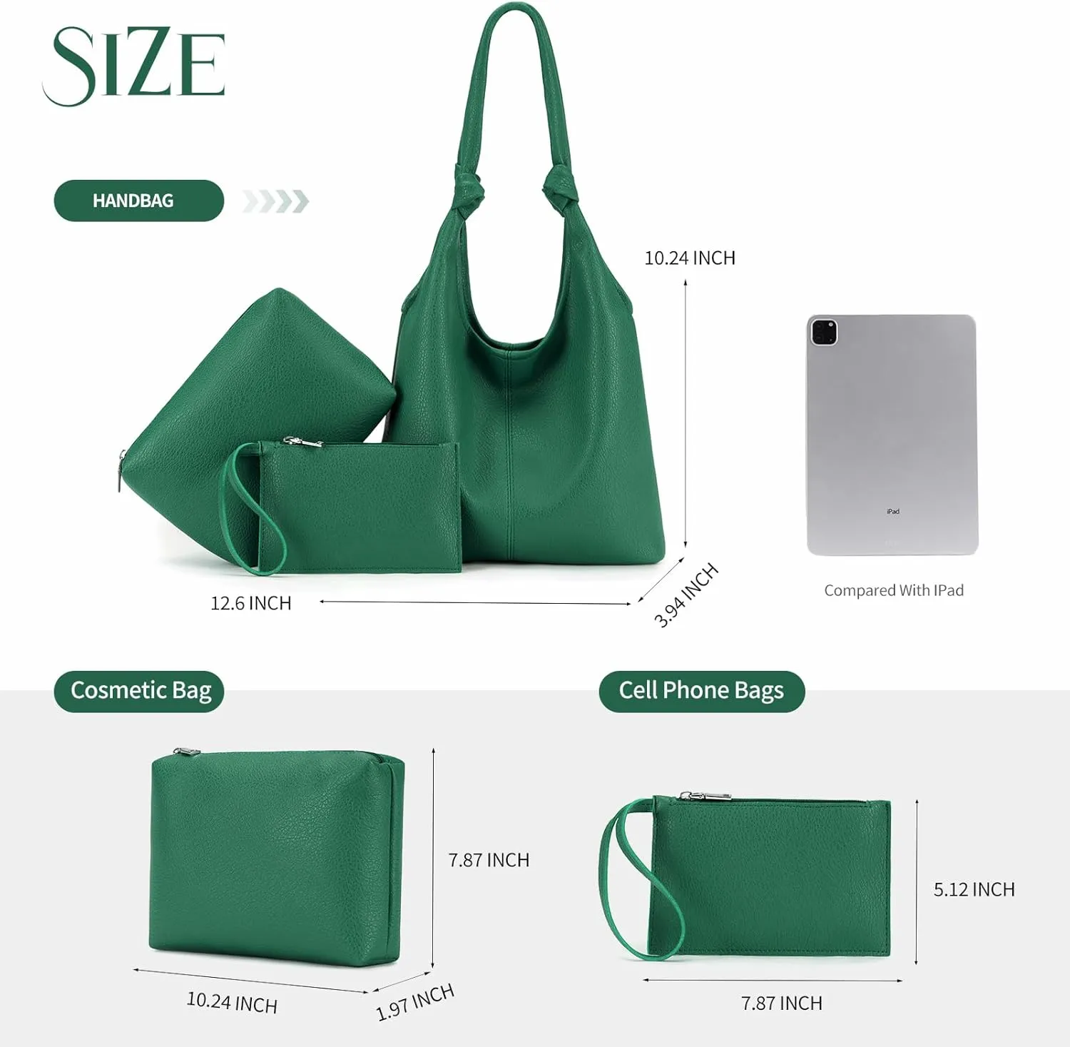 Vegan Leather Hobo Purse Set Slouchy Shoulder Bag Knotted Hobo Bags for Women with Small Purse and Clutch Handbag