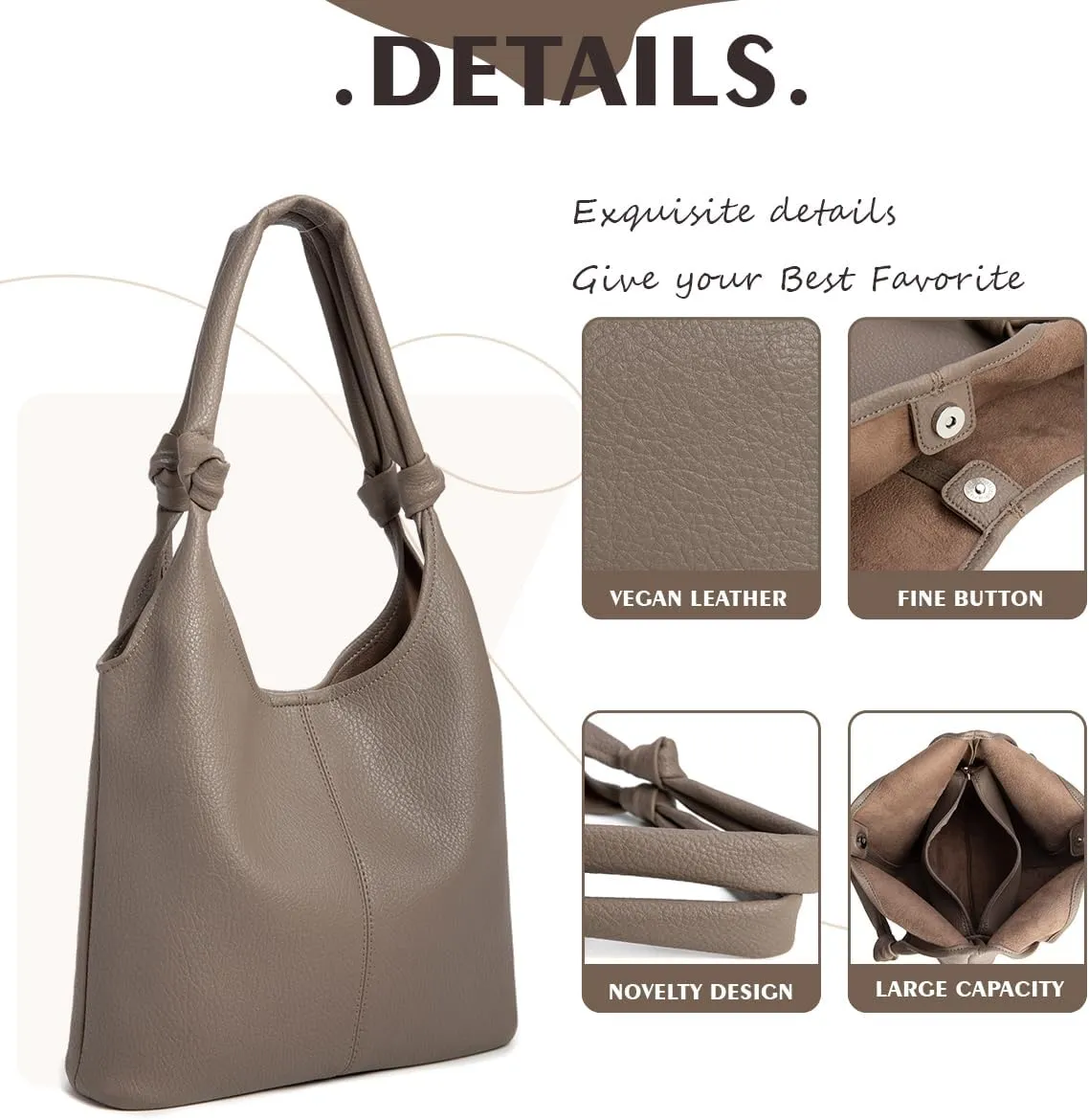 Vegan Leather Hobo Purse Set Slouchy Shoulder Bag Knotted Hobo Bags for Women with Small Purse and Clutch Handbag