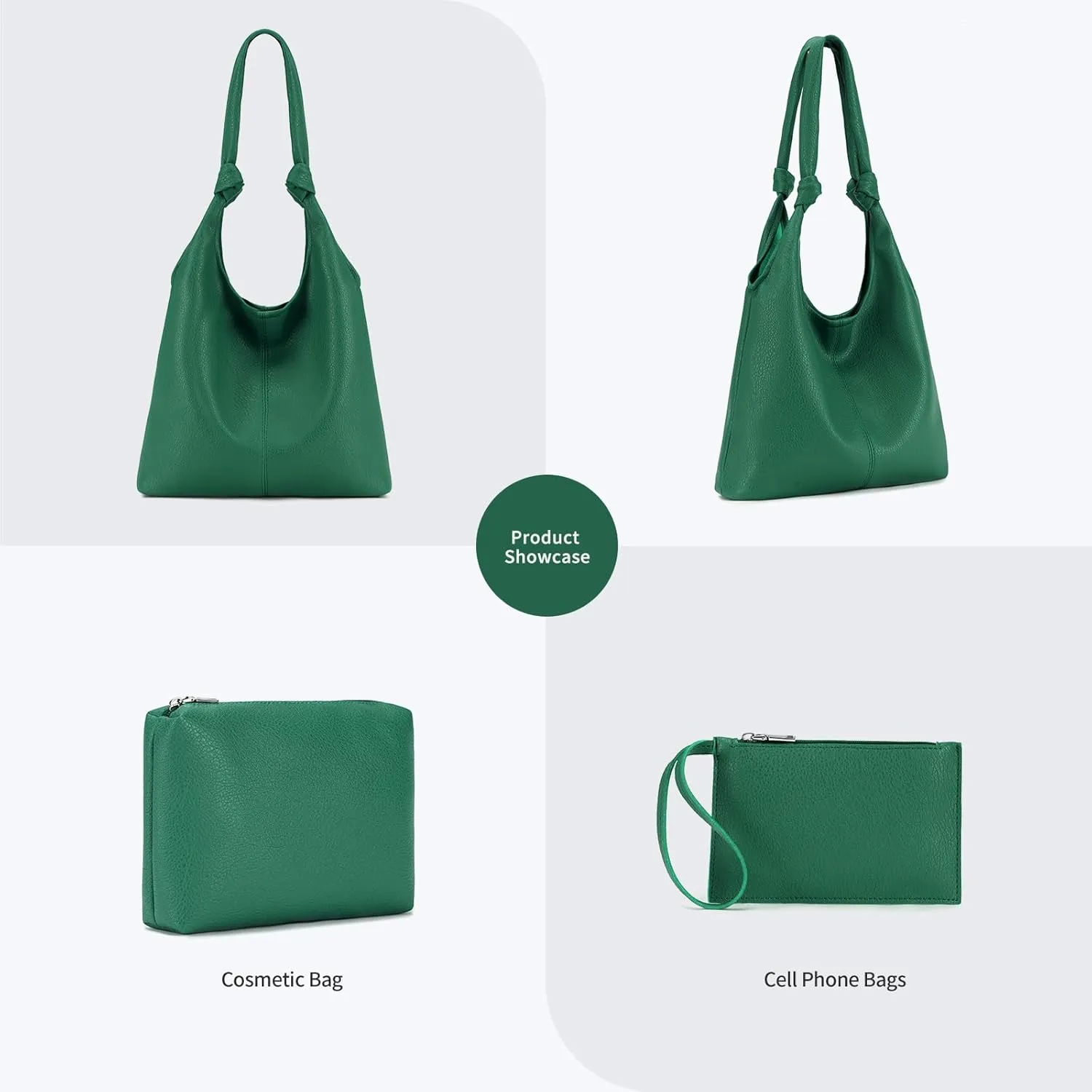 Vegan Leather Hobo Purse Set Slouchy Shoulder Bag Knotted Hobo Bags for Women with Small Purse and Clutch Handbag