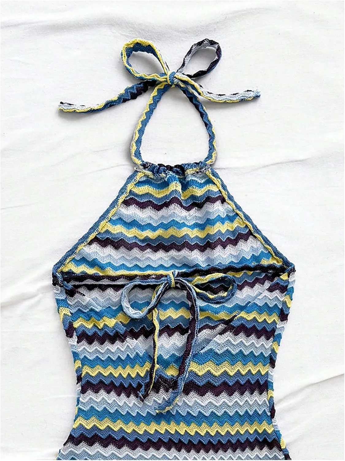 Verdusa Women's Boho 70s Cami Dress Striped Halter Backless Fitted Mini Dress
