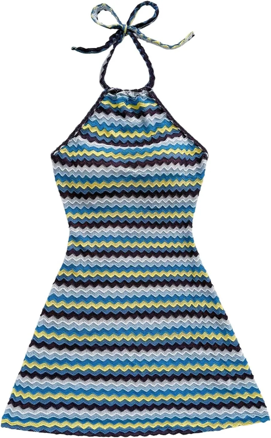 Verdusa Women's Boho 70s Cami Dress Striped Halter Backless Fitted Mini Dress