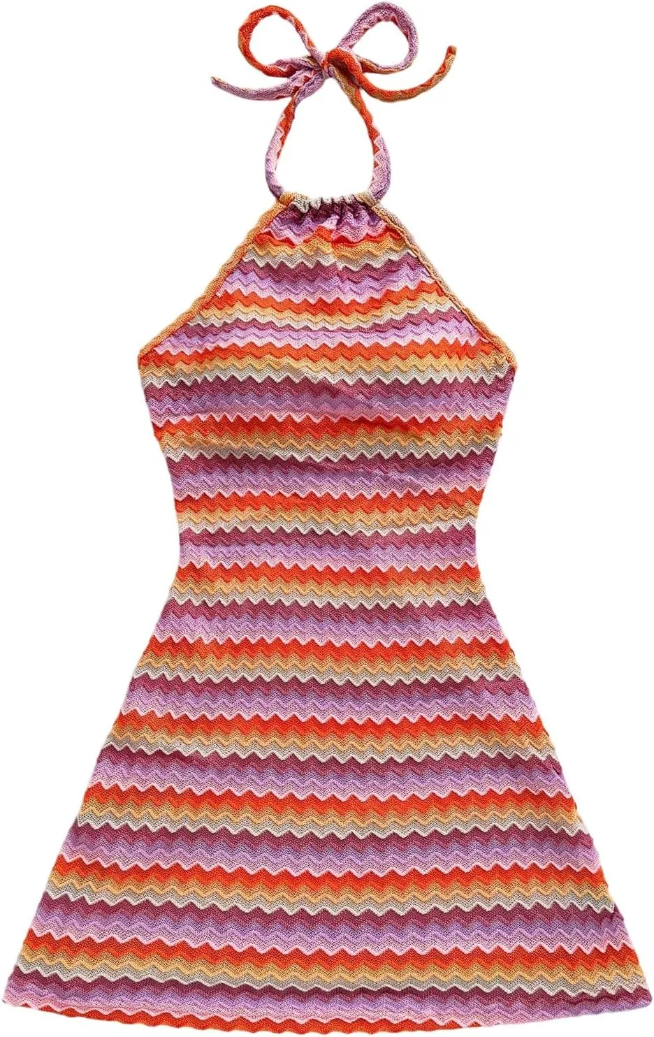 Verdusa Women's Boho 70s Cami Dress Striped Halter Backless Fitted Mini Dress