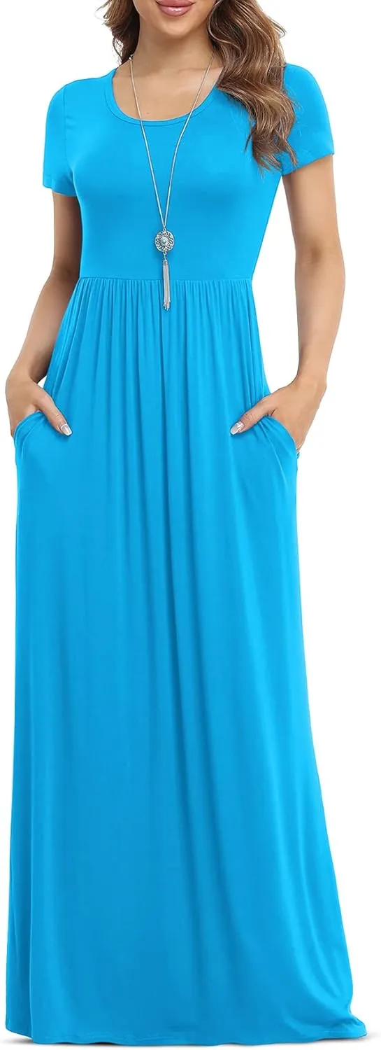 VIISHOW Women's Short Sleeve Loose Plain Maxi Dresses Casual Long Dresses with Pockets