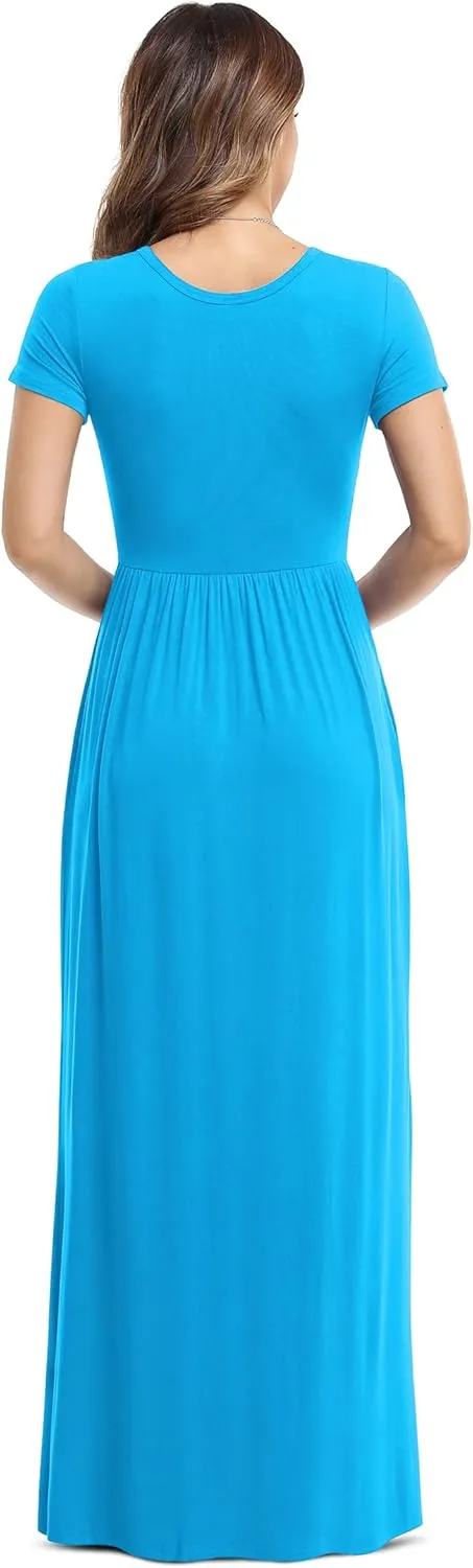 VIISHOW Women's Short Sleeve Loose Plain Maxi Dresses Casual Long Dresses with Pockets