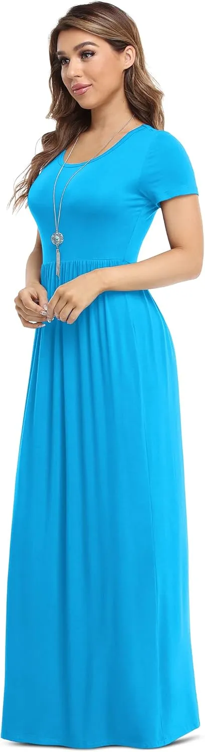VIISHOW Women's Short Sleeve Loose Plain Maxi Dresses Casual Long Dresses with Pockets