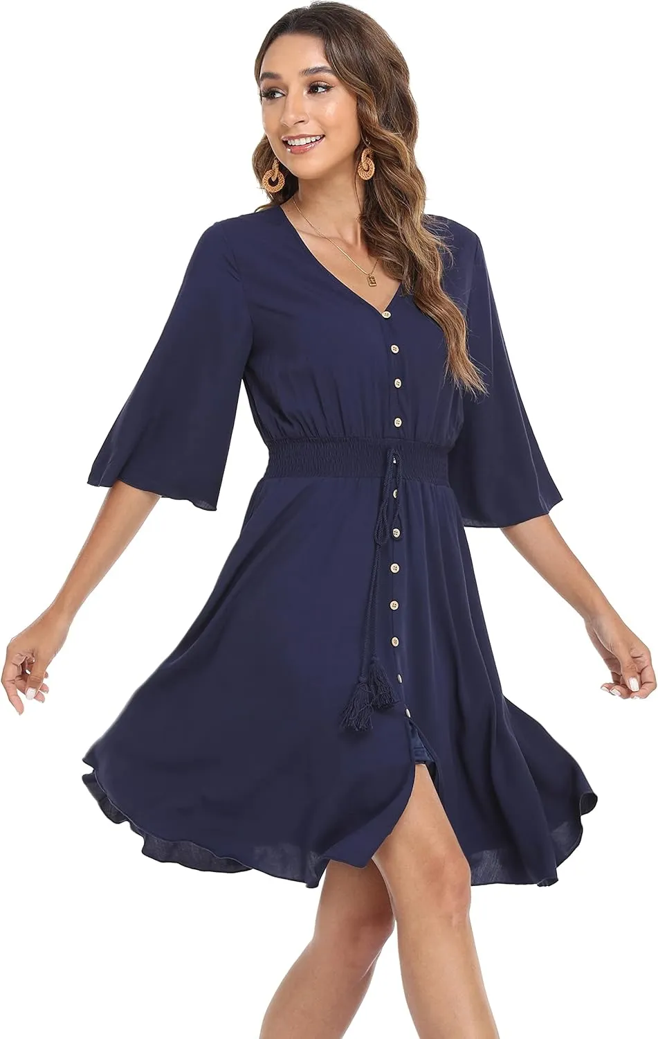 VintageClothing Women's Floral Sundresses Flowy Boho Summer Casual Beach Dress Button Up Midi Party Dress