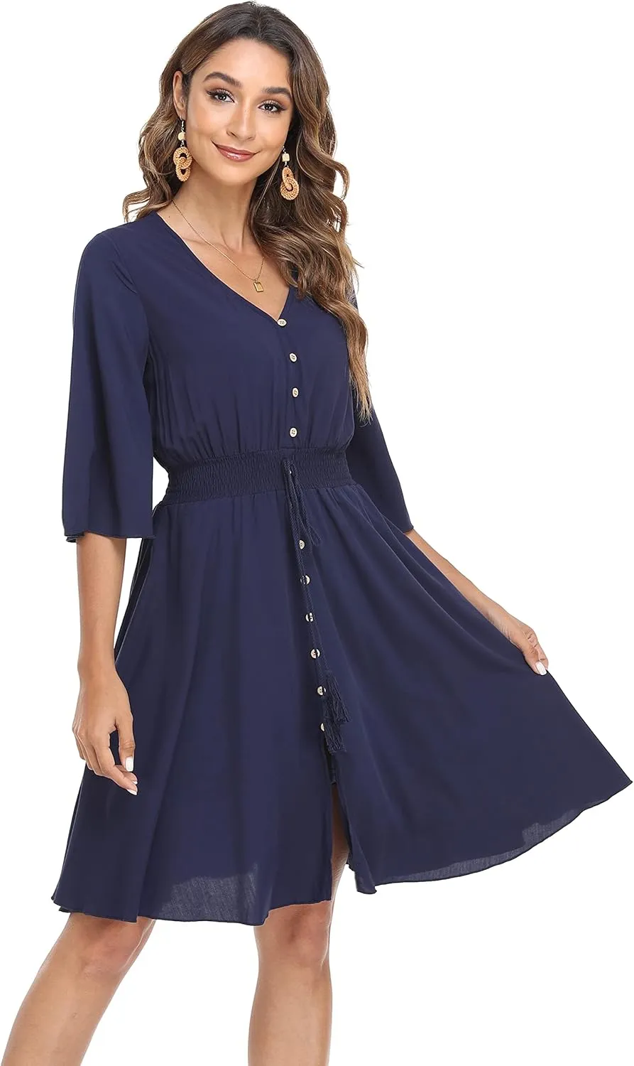 VintageClothing Women's Floral Sundresses Flowy Boho Summer Casual Beach Dress Button Up Midi Party Dress