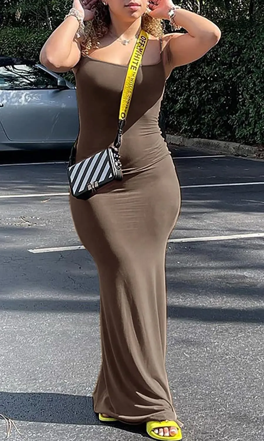 VIUTIL Women's Maxi Bodycon Dress Sexy Spaghetti Strap Sleeveless Tight Slip Long Dresses 2023