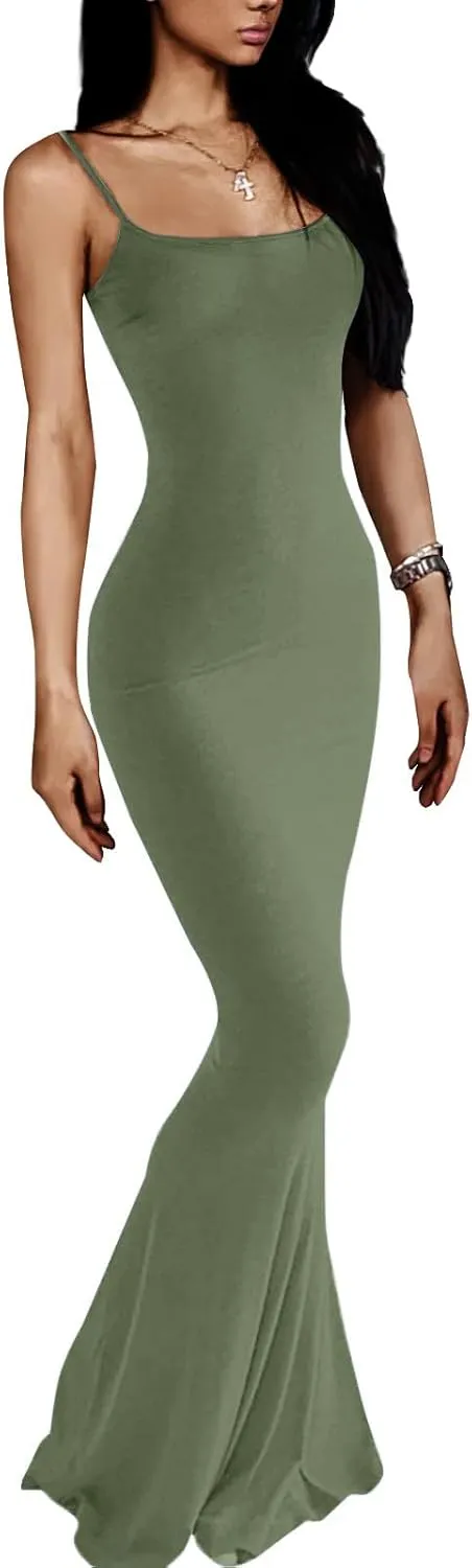 VIUTIL Women's Maxi Bodycon Dress Sexy Spaghetti Strap Sleeveless Tight Slip Long Dresses 2023