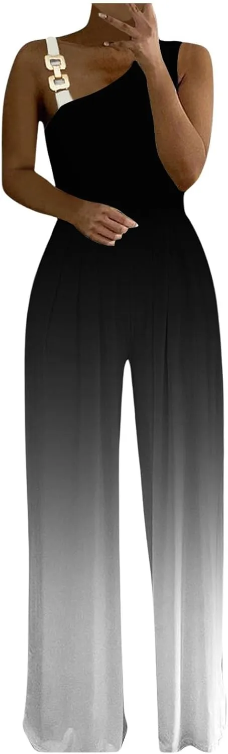 Wedding Guest Dressy Jumpsuit for Women Spaghetti Straps Evening Cocktail Party Formal Elegant Wide Leg Rompers