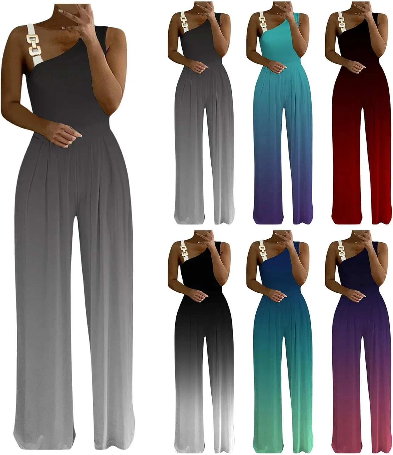 Wedding Guest Dressy Jumpsuit for Women Spaghetti Straps Evening Cocktail Party Formal Elegant Wide Leg Rompers