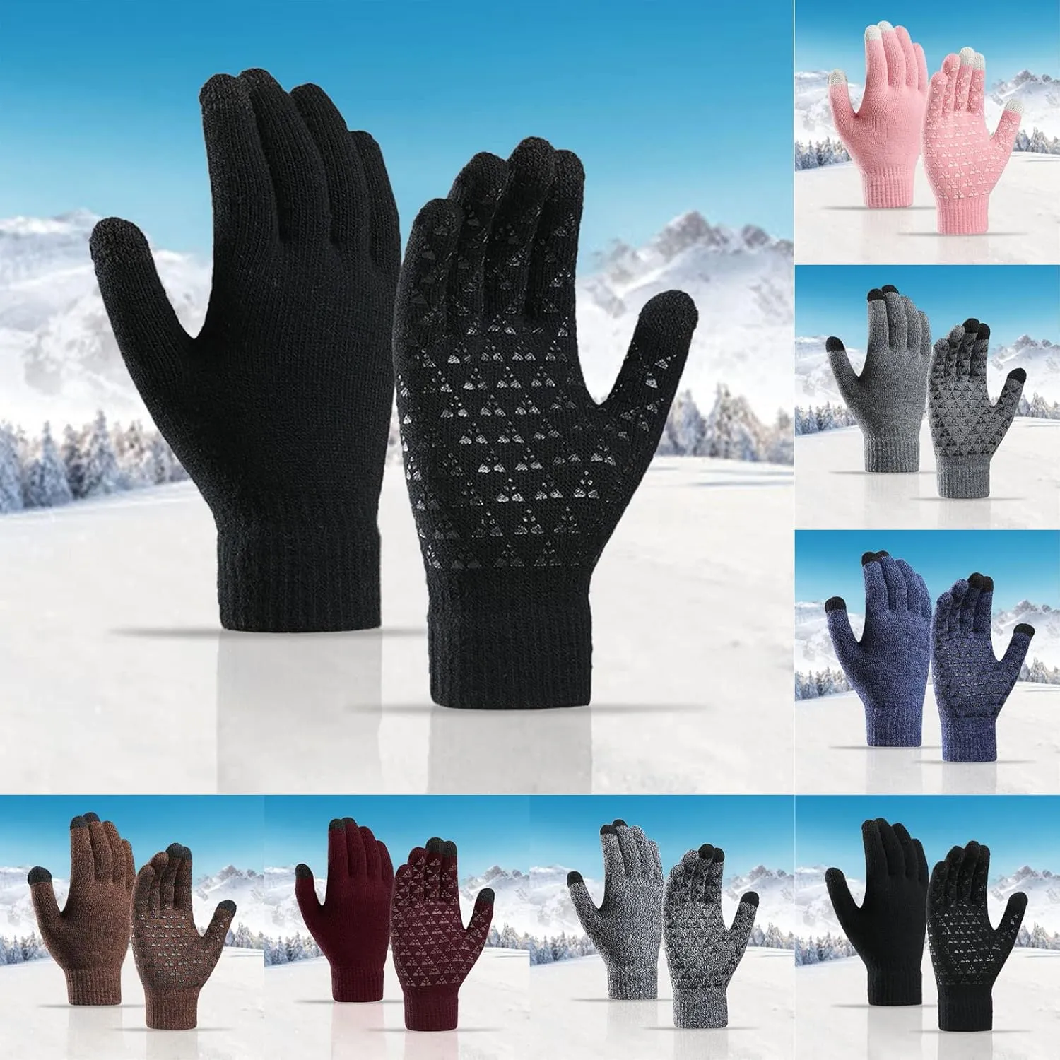 Winter Gloves Men,Thermal Knit Lining Full Fingers Touch Screen Warm Gloves for Hiking Driving Cold Weather Kids
