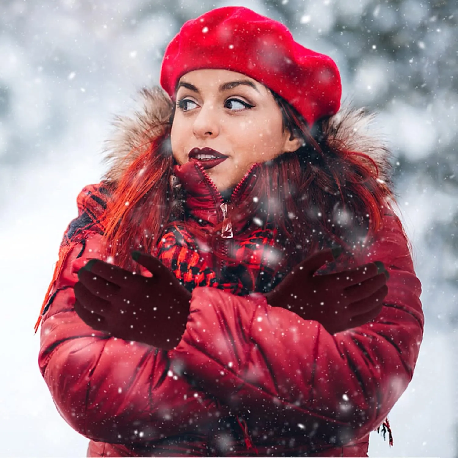Winter Gloves Women,Full Fingers Touch Screen Thermal Knit Lining Warm Gloves for Cold Weather Kids Driving Hiking