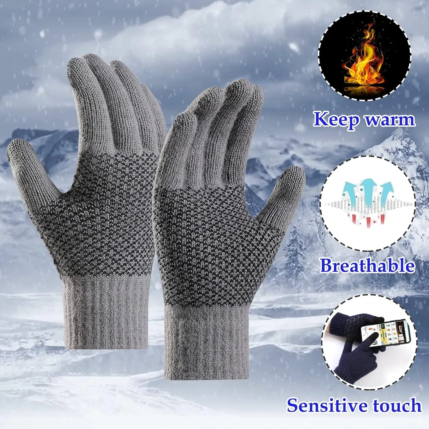 Winter Ski Gloves For Cold Weather Thermal Knit Cuff Cable Women Warm Elastic Touchscreen Gloves For Driving