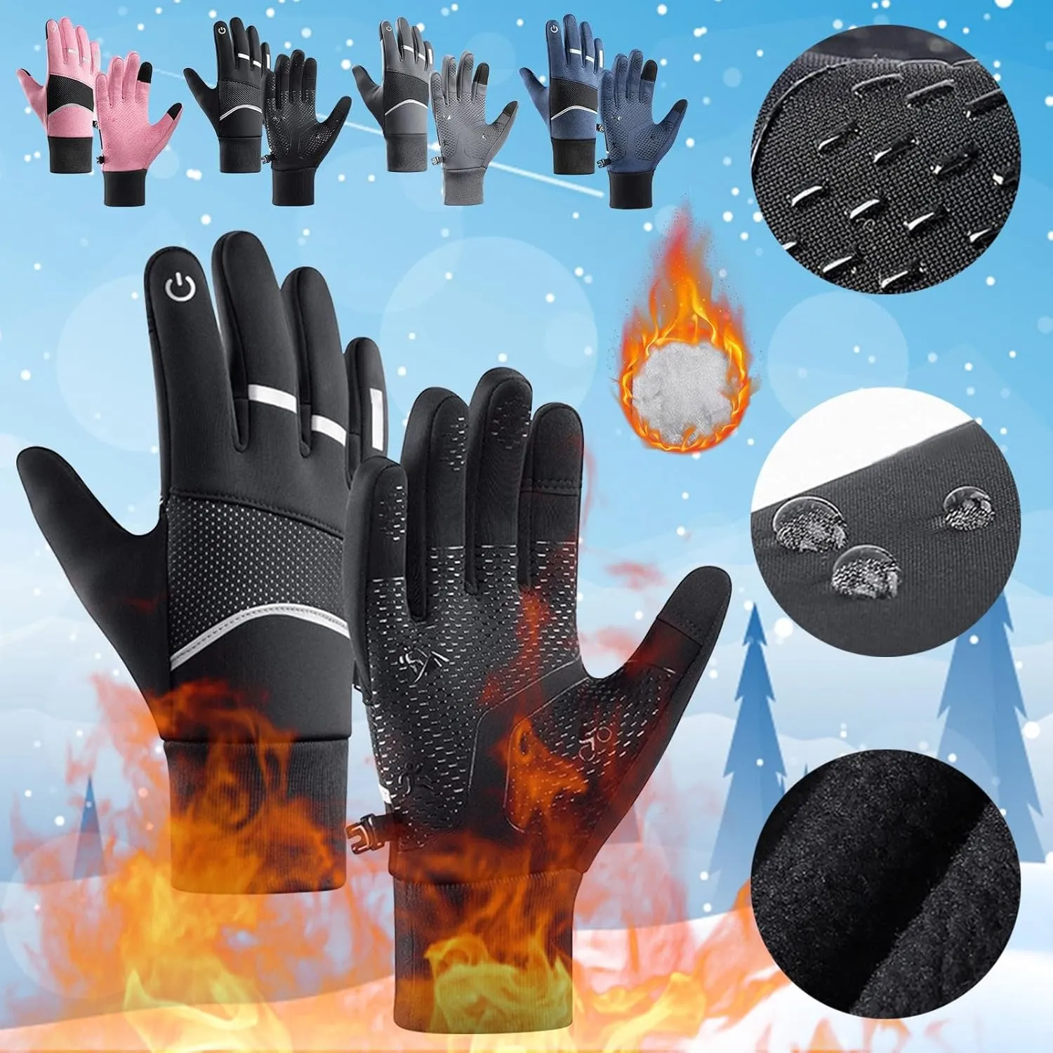 Winter Warm Gloves for Men Women Touchscreen Gloves Cold Weather Windproof Thermal Snow Gloves