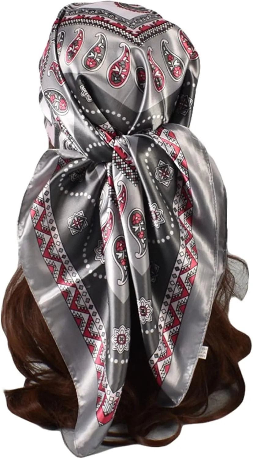 Women Casual Scarf Silk Flower Printed Silk Scarf Printing Square Scarf Turban Workout Clothes Men