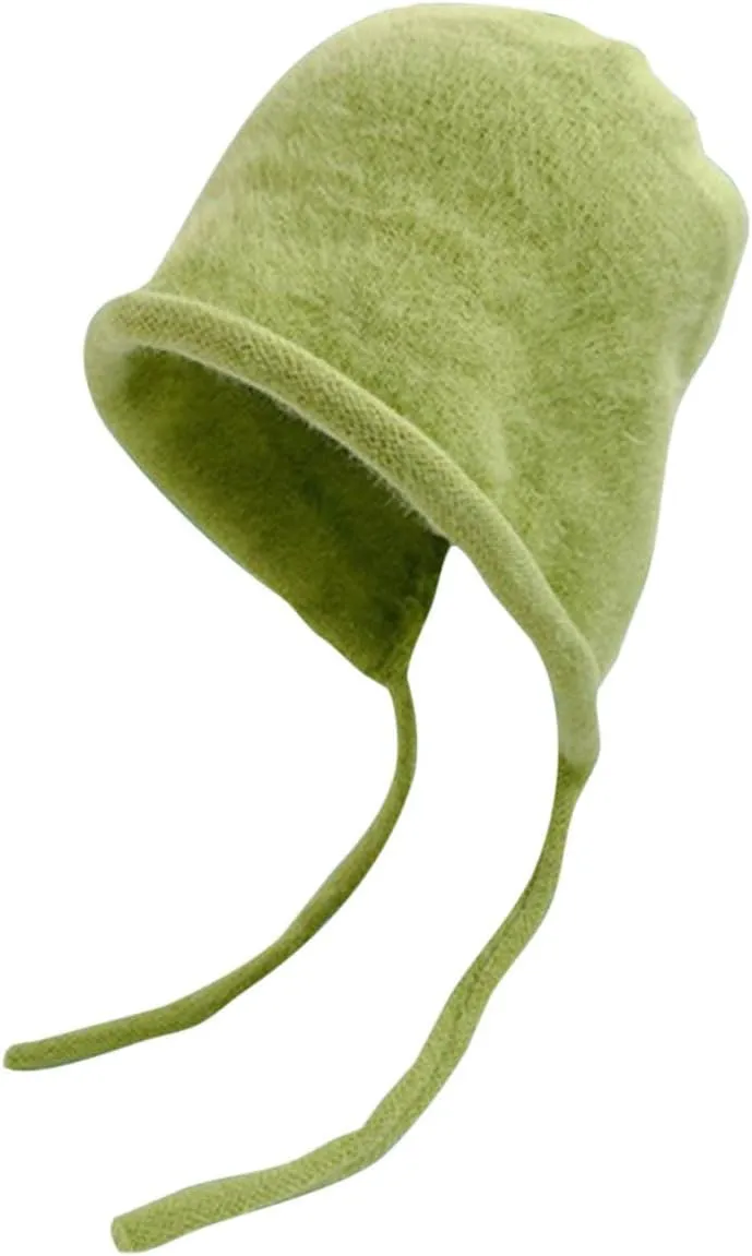 Women Fashion Winter Knitted Beanie Hat with Earflaps Faux Fur Pom Fleece Lined Thick Warm Ribbed Wide Brim Cap