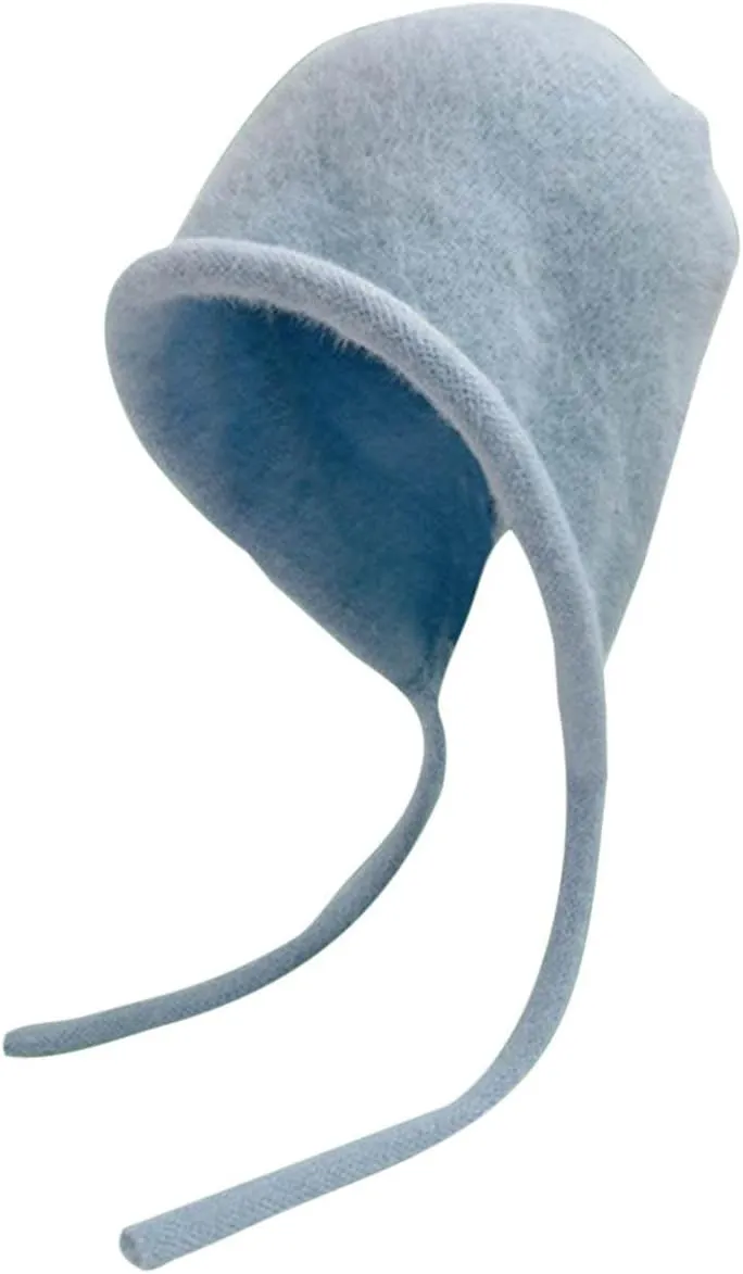 Women Fashion Winter Knitted Beanie Hat with Earflaps Faux Fur Pom Fleece Lined Thick Warm Ribbed Wide Brim Cap