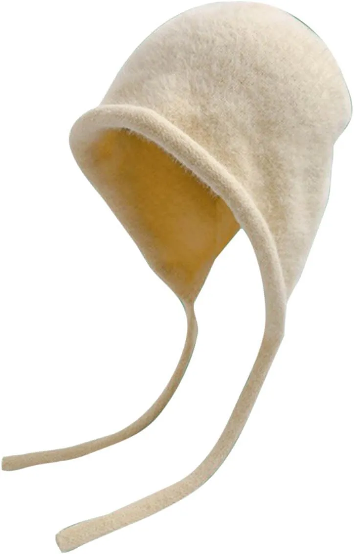 Women Fashion Winter Knitted Beanie Hat with Earflaps Faux Fur Pom Fleece Lined Thick Warm Ribbed Wide Brim Cap