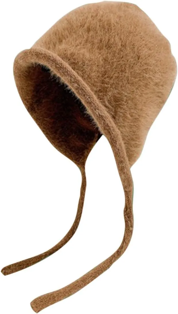 Women Fashion Winter Knitted Beanie Hat with Earflaps Faux Fur Pom Fleece Lined Thick Warm Ribbed Wide Brim Cap