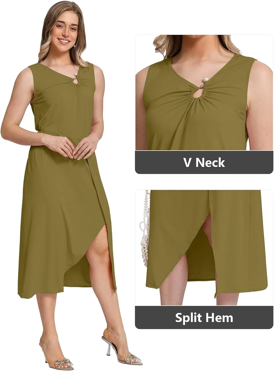 Women Sleeveless Midi Dress Summer | Formal Cocktail Waist Tank Dresses for Women