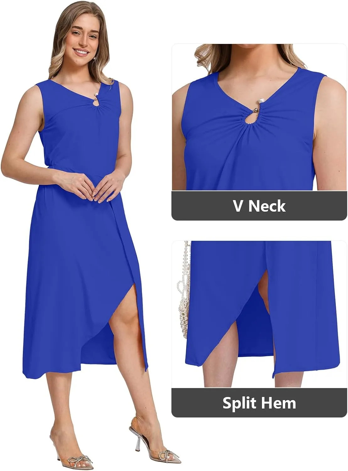 Women Sleeveless Midi Dress Summer | Formal Cocktail Waist Tank Dresses for Women