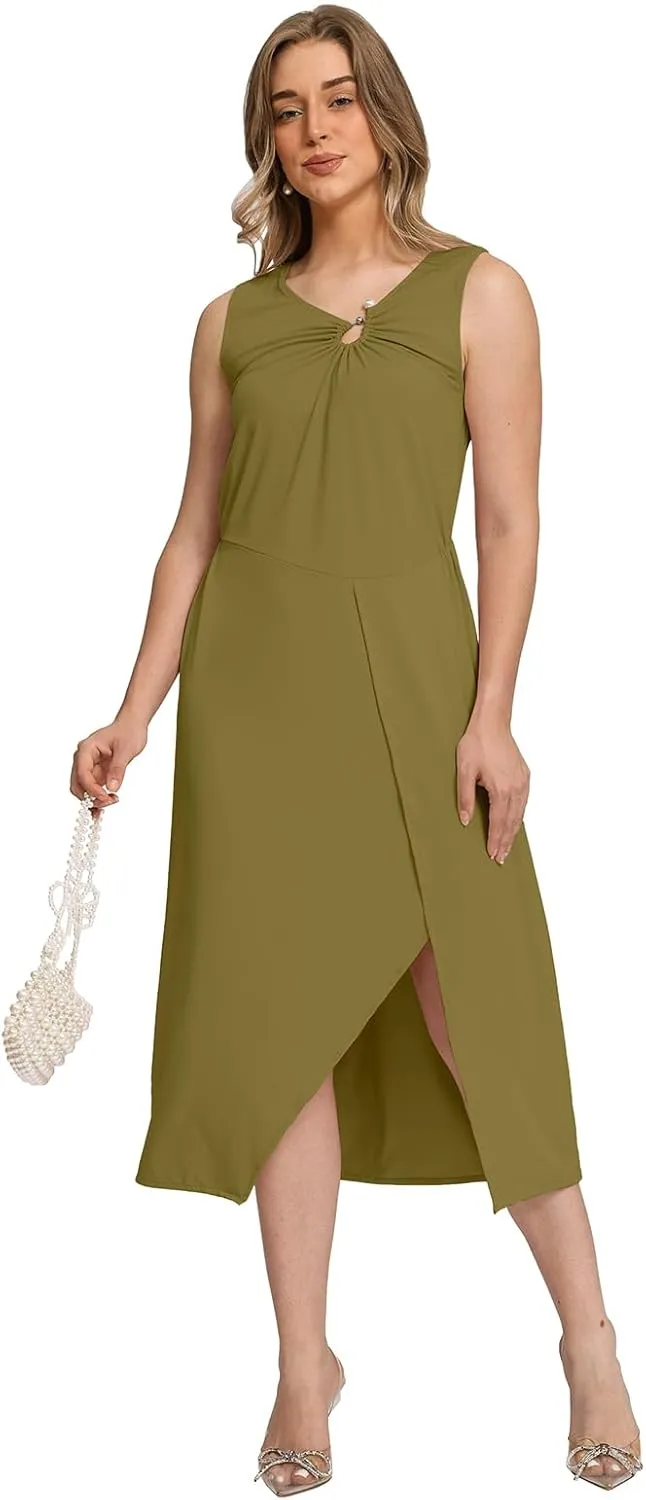Women Sleeveless Midi Dress Summer | Formal Cocktail Waist Tank Dresses for Women