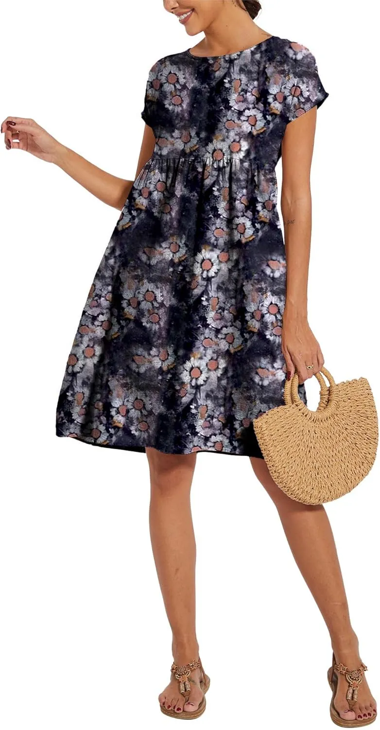Women Summer Cap Sleeve Midi Dress with Pockets