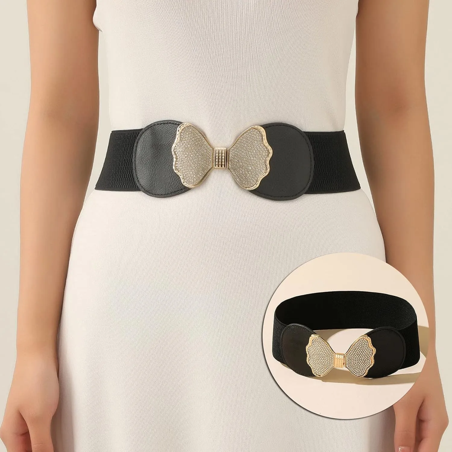 Women Wide Elastic Belt Stretch Retro Cinch Belt Waistband for Jeans Dresses