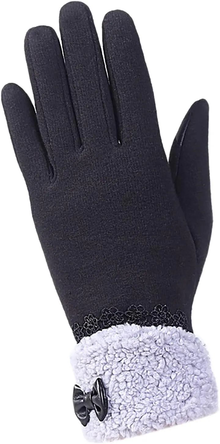 Women Winter Gloves With Touchscreen Fingers Warm Suede Gloves Texting Thermal Windproof Mittens for Driving Running(BK1, One Size)