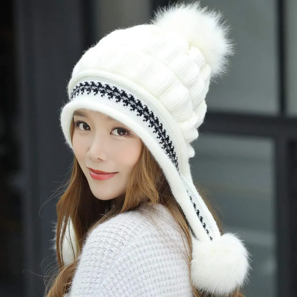 Women Winter Pompom Beanie Hats Warm Fleece Lined,Chunky Trendy Cute Knit Cap Cuff Knitted Beanie Hat