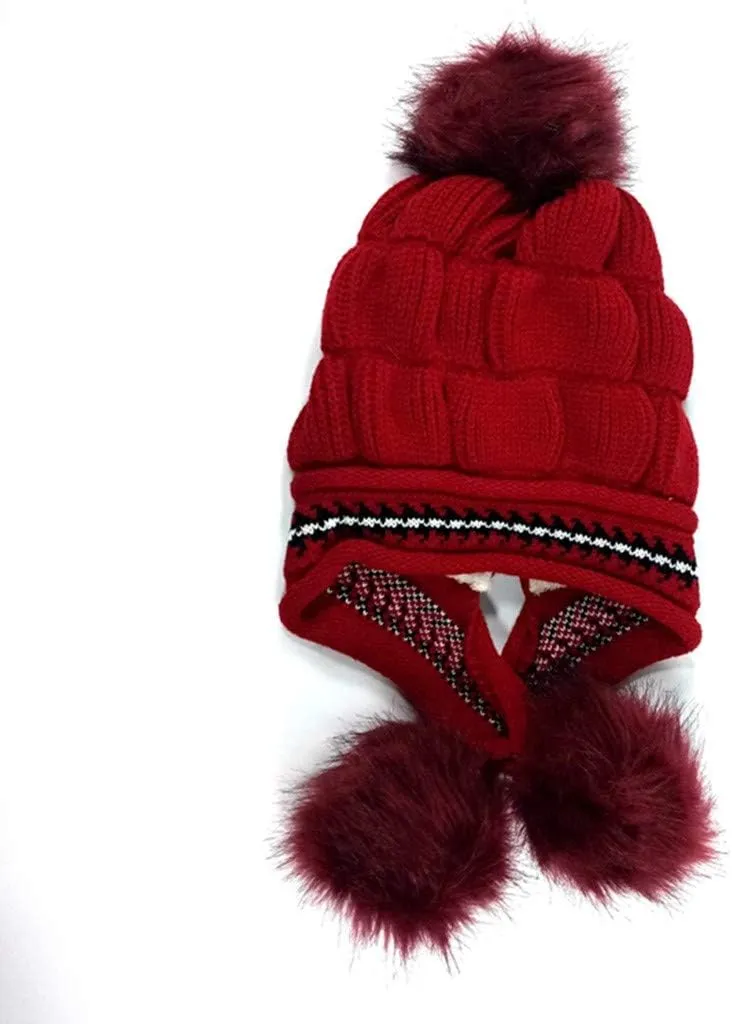 Women Winter Pompom Beanie Hats Warm Fleece Lined,Chunky Trendy Cute Knit Cap Cuff Knitted Beanie Hat