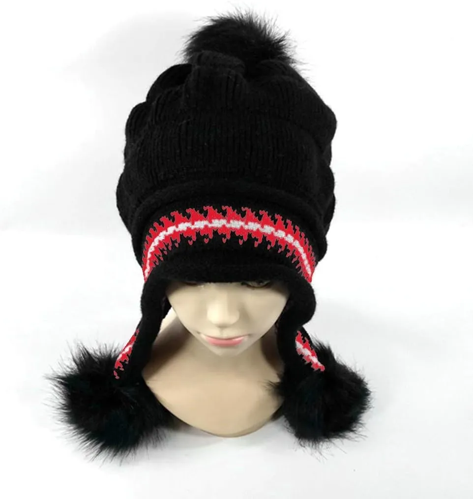 Women Winter Pompom Beanie Hats Warm Fleece Lined,Chunky Trendy Cute Knit Cap Cuff Knitted Beanie Hat