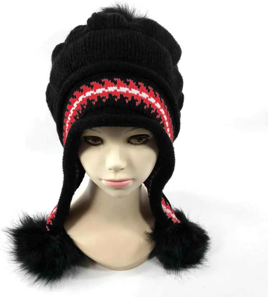 Women Winter Pompom Beanie Hats Warm Fleece Lined,Chunky Trendy Cute Knit Cap Cuff Knitted Beanie Hat